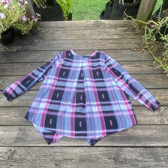 Denim 24/7 soft Cotton plaid blouse feminine style button tab sleeves 20W NEW - Picture 10 of 13